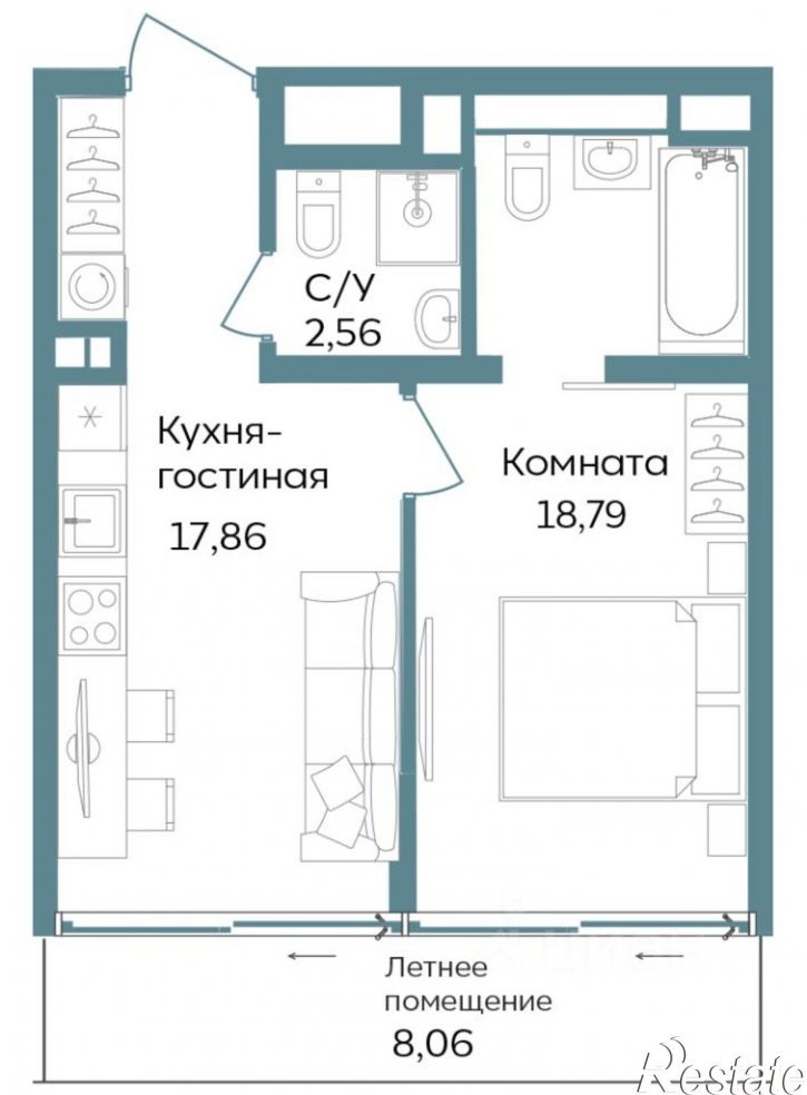 1-комн квартира в новом доме г. Саки, ул. Морская