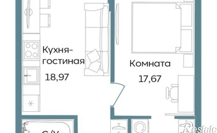 1-комн квартира в новом доме Саки