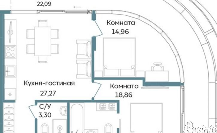 3-комн квартира в новом доме