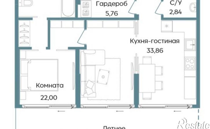 2-комн квартира в новом доме