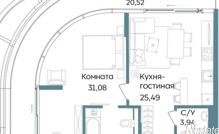 2-комн квартира в новом доме