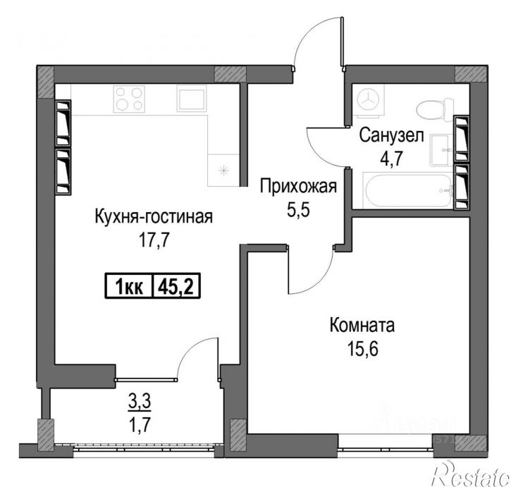 1-комн квартира в новом доме Севастополь, Парковая улица, 14к4