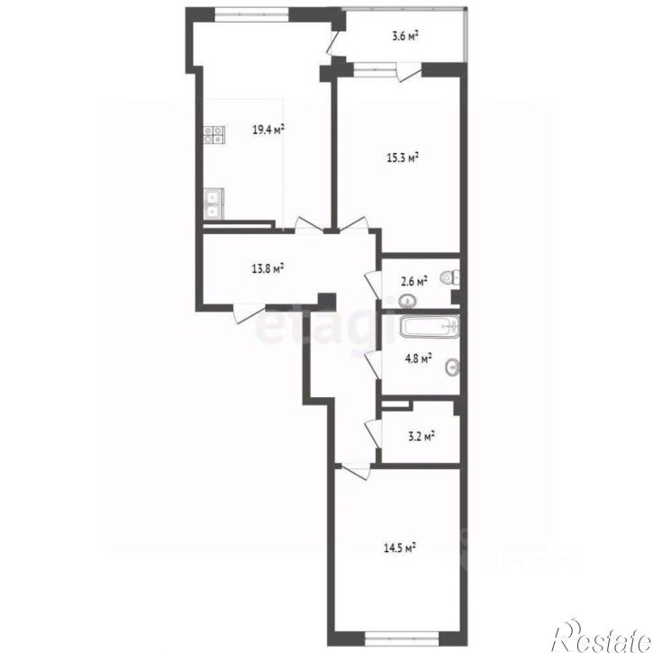 2-комн квартира ул Степаняна, 2а 1,  д. 2а 1,  к. 1