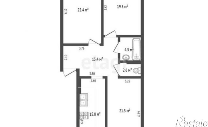 3-комн квартира Симферополь, Аэрофлотская улица, 5Б