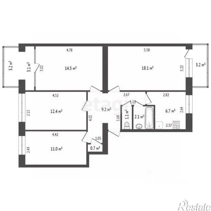 4-комн квартира Сакский район, село Орехово