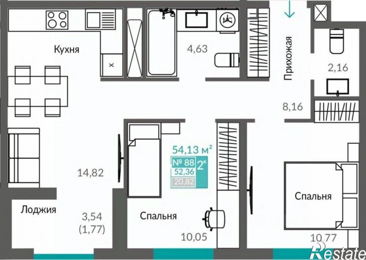 2-комн квартира в новом доме Балаклавское шоссе, 2,  д. 2