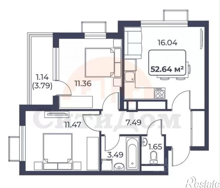2-комн квартира ул Героев, 12,  д. 12