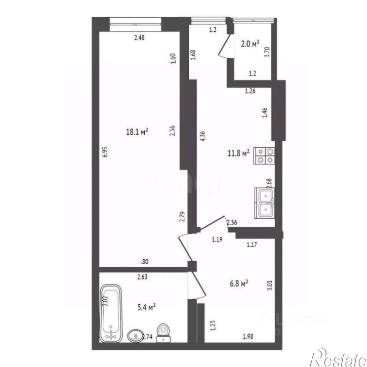 1-комн квартира Античный пр-кт, 26 3,  д. 26 3,  к. 3