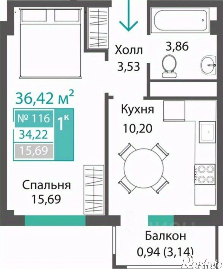 1-комн квартира в новом доме Симферопольский район, село Мирное