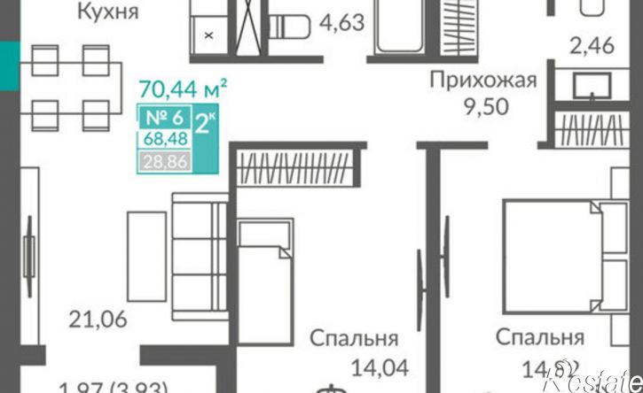 2-комн квартира в новом доме Севастополь, ЖК Видный