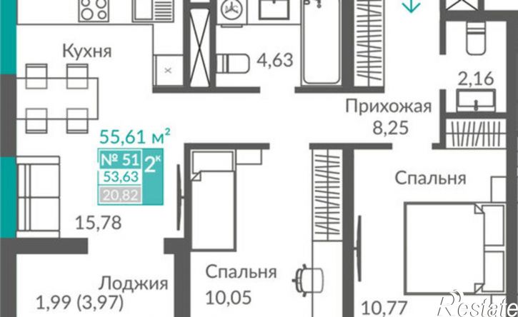 2-комн квартира в новом доме Севастополь, ЖК Видный