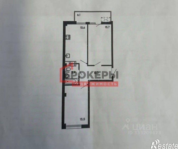 2-комн квартира улица Токарева, 18Д к2,  д. 18Д к2