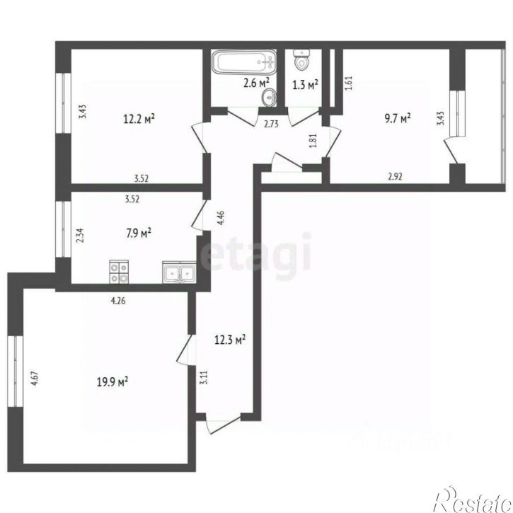 3-комн квартира улица Курчатова, 3,  д. 3