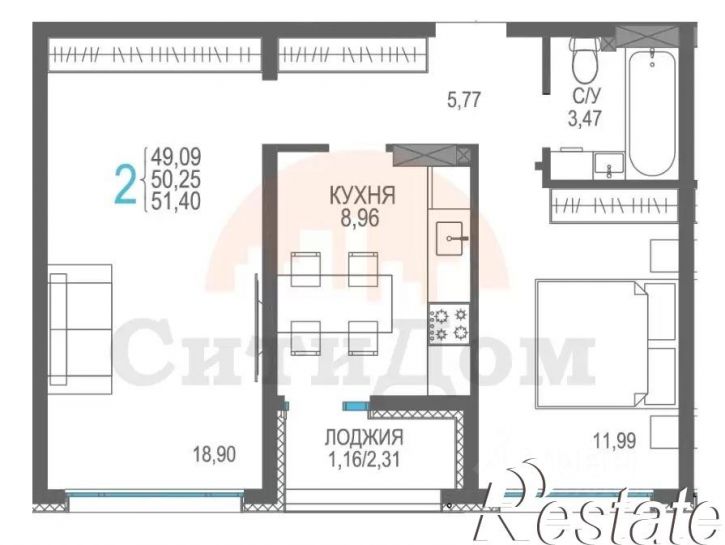 2-комн квартира Лазурная улица, 1 к6,  д. 1 к6