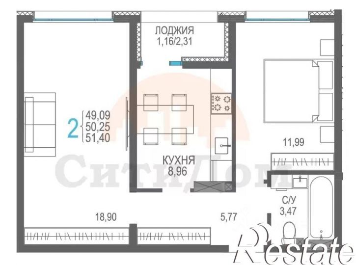 2-комн квартира Лазурная улица, 1 к6,  д. 1 к6