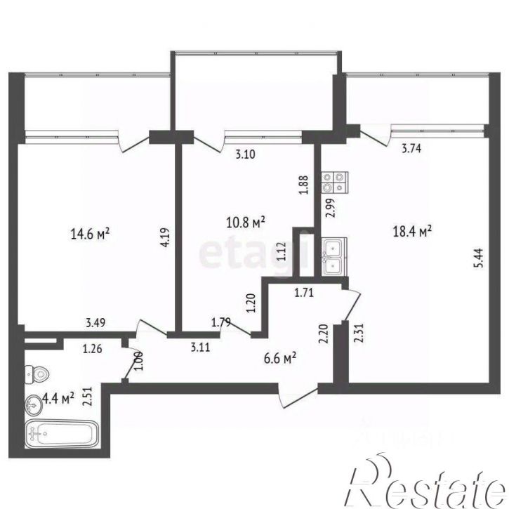 2-комн квартира Пограничный переулок, 1,  д. 1