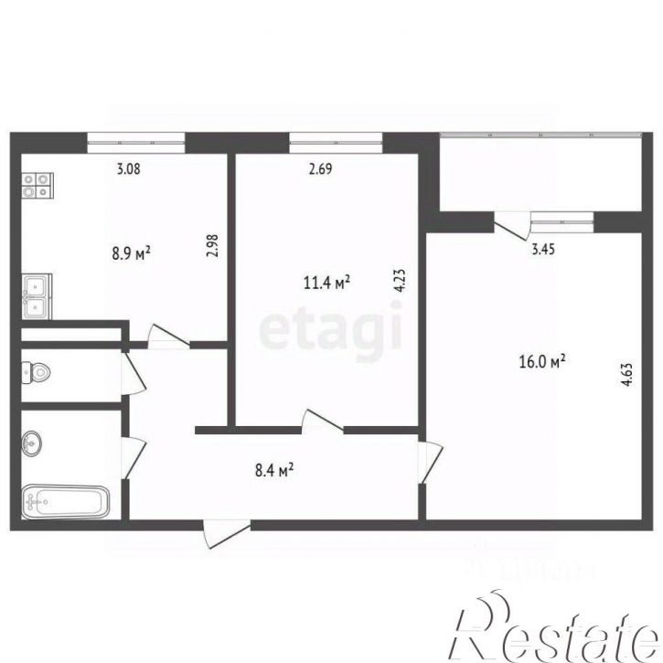 2-комн квартира 2-й микрорайон, 57А,  д. 57А