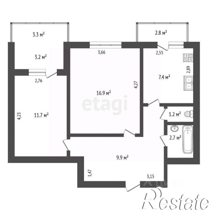 2-комн квартира Санаторная улица, 16А,  д. 16А