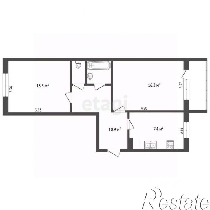 2-комн квартира 3-й микрорайон, 88,  д. 88