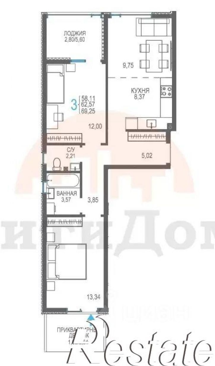 2-комн квартира Лазурная улица, 1 к6,  д. 1 к6