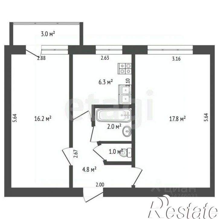 2-комн квартира улица Лётчиков, 11,  д. 11