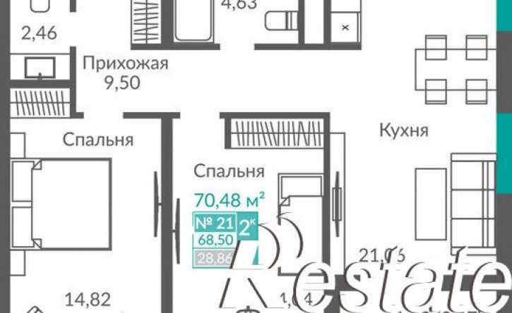 2-комн квартира в новом доме Балаклавское шоссе, 7,  д. 7